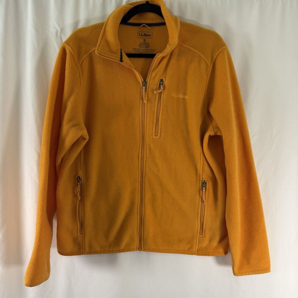 LL Bean Fleece Jacket Women's Medium Yellow Full Zip Pockets Long Sleeve